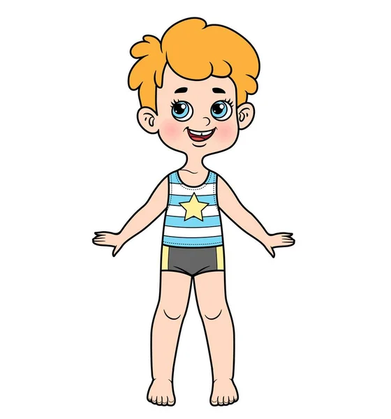 Cute Cartoon Curle Haired Boy Dressed Underwear Barefoot Color Variation — 스톡 벡터