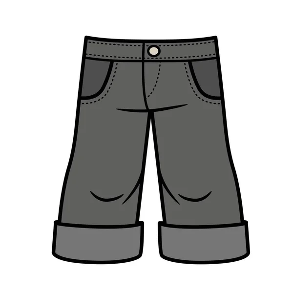 Long Black Denim Shorts Boy Color Variation Coloring White Background — Vetor de Stock