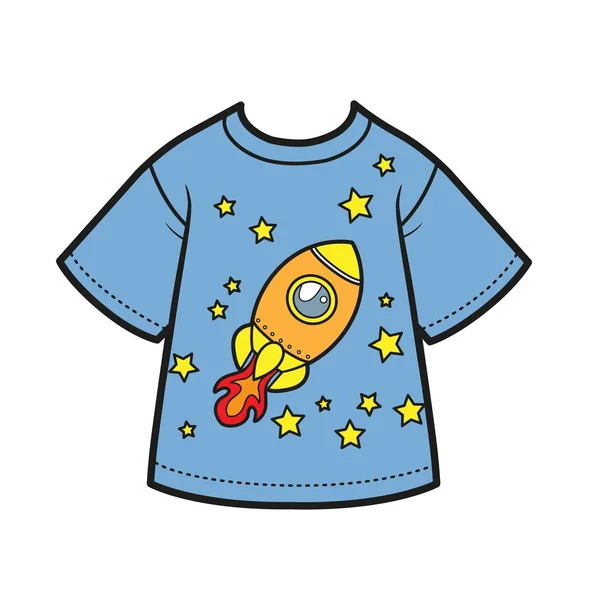 Shirt Drawing Cartoon Rocket Space Boy Color Variation Coloring White — Stockvector