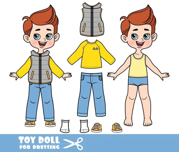 Cartoon Boy Dressed Clothes Separately Shirt Long Sleeve Jeans Quilted — 图库矢量图片