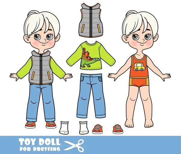 Cartoon Blond Boy Dressed Clothes Separately Shirt Long Sleeve Jeans — Vettoriale Stock