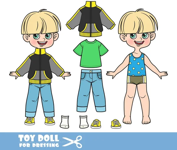 Cartoon Pot Trimmed Boy Dressed Clothes Separately Greent Shirt Sports — 图库矢量图片