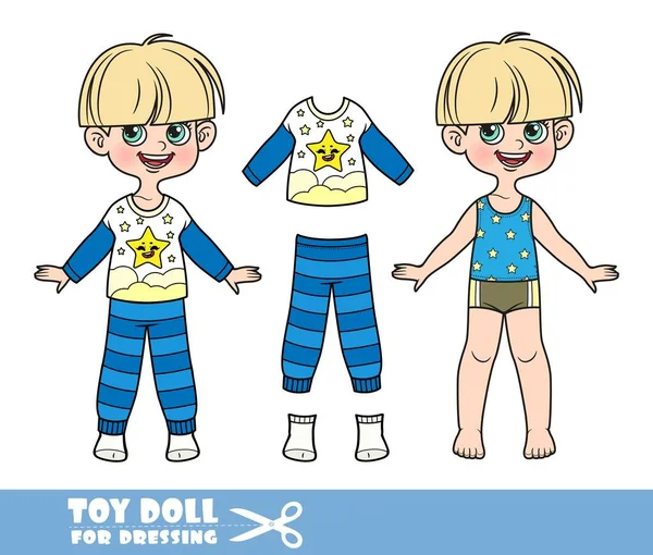 Cartoon Pot Trimmed Boy Dressed Clothes Separately Pajamas Stars Doll — Vector de stock