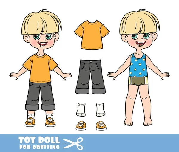 Cartoon Pot Trimmed Boy Dressed Clothes Separately Orange Shirt Black — Stockvector