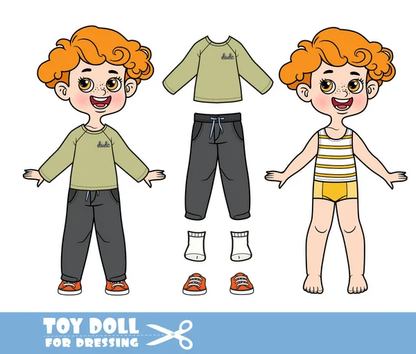 Cartoon Redhaired Boy Dressed Clothes Separately Shirt Long Sleeve Black — Stockový vektor