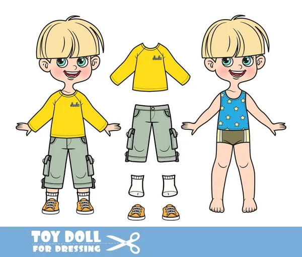 Cartoon Pot Trimmed Boy Dressed Clothes Separately Yellow Shirt Long — Stockvector