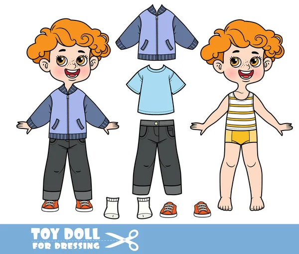 Cartoon Redhaired Boy Dressed Clothes Separately Bluet Shirt Black Jeans — Stockový vektor