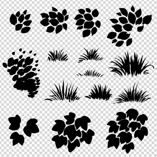 Black Abstract Texture Organic Brush Strokes Grass Groups Leaves Imitation — ストックベクタ