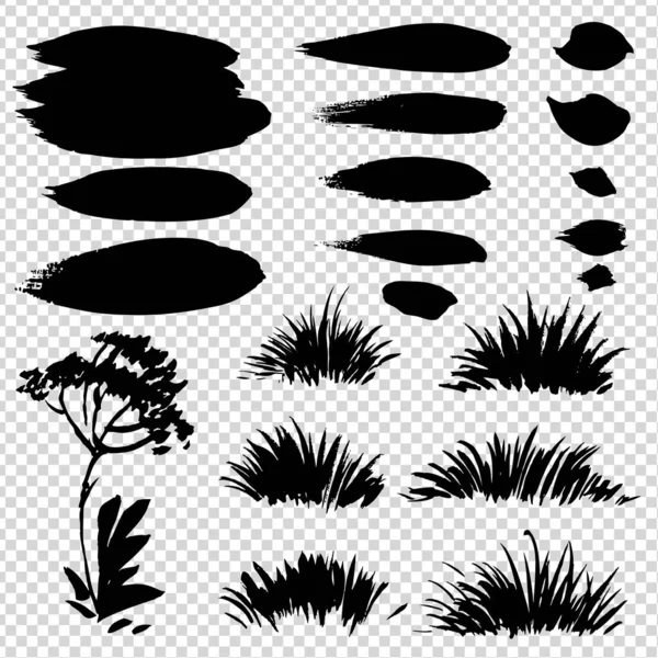 Black Abstract Texture Organic Brush Strokes Grass Flower Simple Brush — Stock Vector