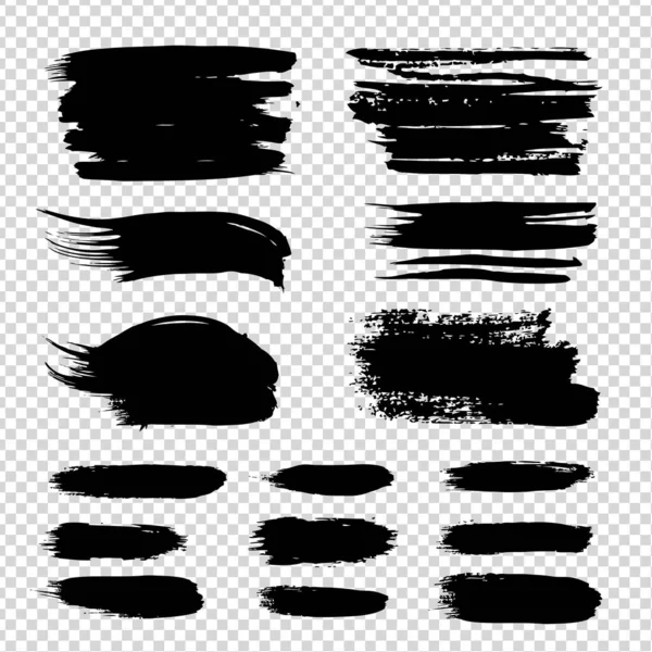 Black Abstract Different Textured Brush Strokes Set Imitation Transparent Background — Stockvector