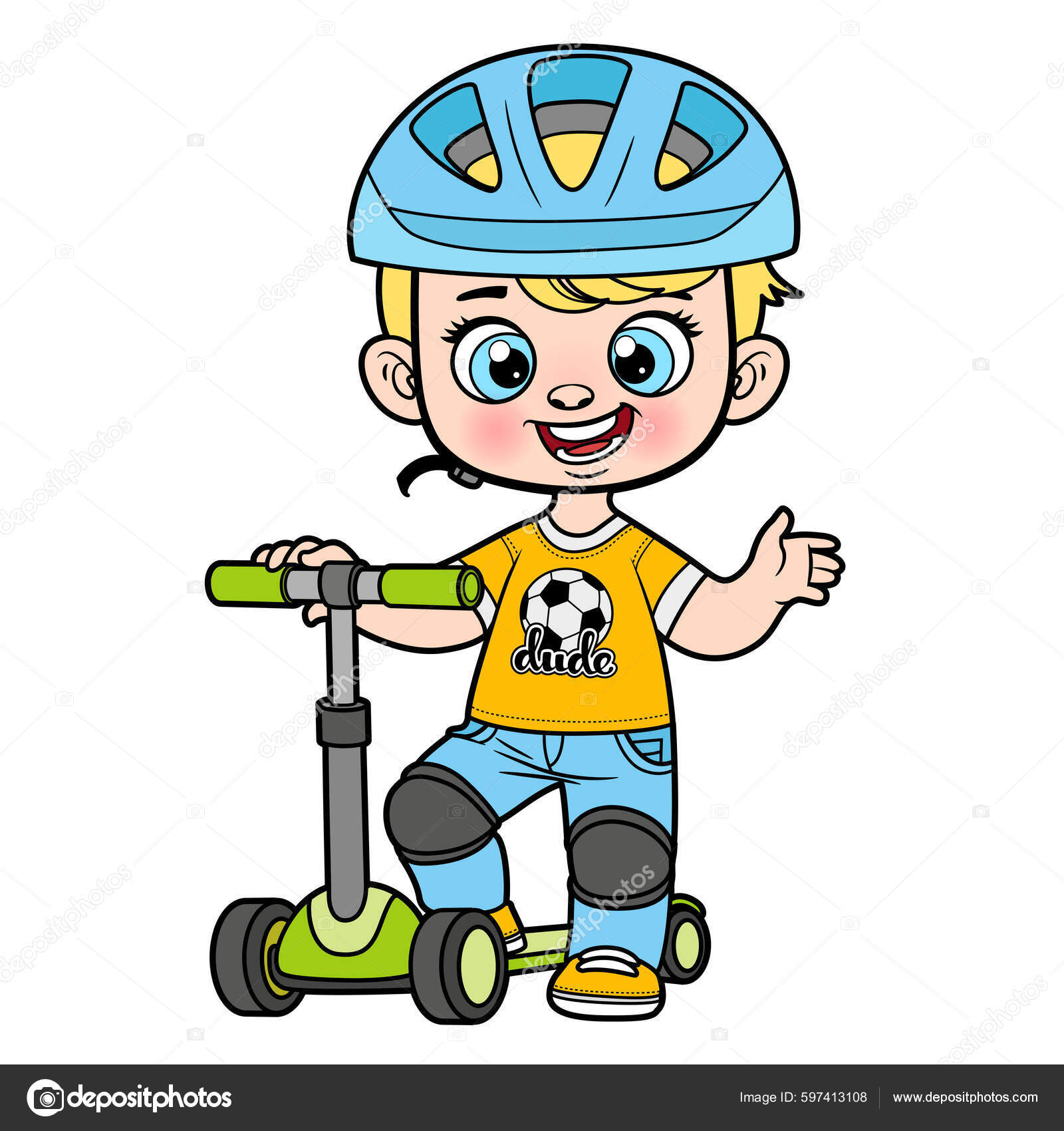 Симпатичный Мультяшный Мальчик Шлеме Вариацией Цвета Скутера Раскраски