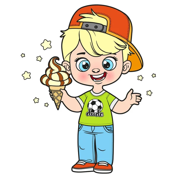 Χαριτωμένο Αγόρι Κινουμένων Σχεδίων Στο Καπάκι Παγωτό Στο Χέρι Παραλλαγή — Διανυσματικό Αρχείο