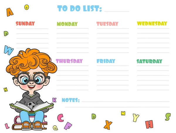 List Writing Plans Week Cute Cartoon Schoolboy Textbooks — Stockový vektor