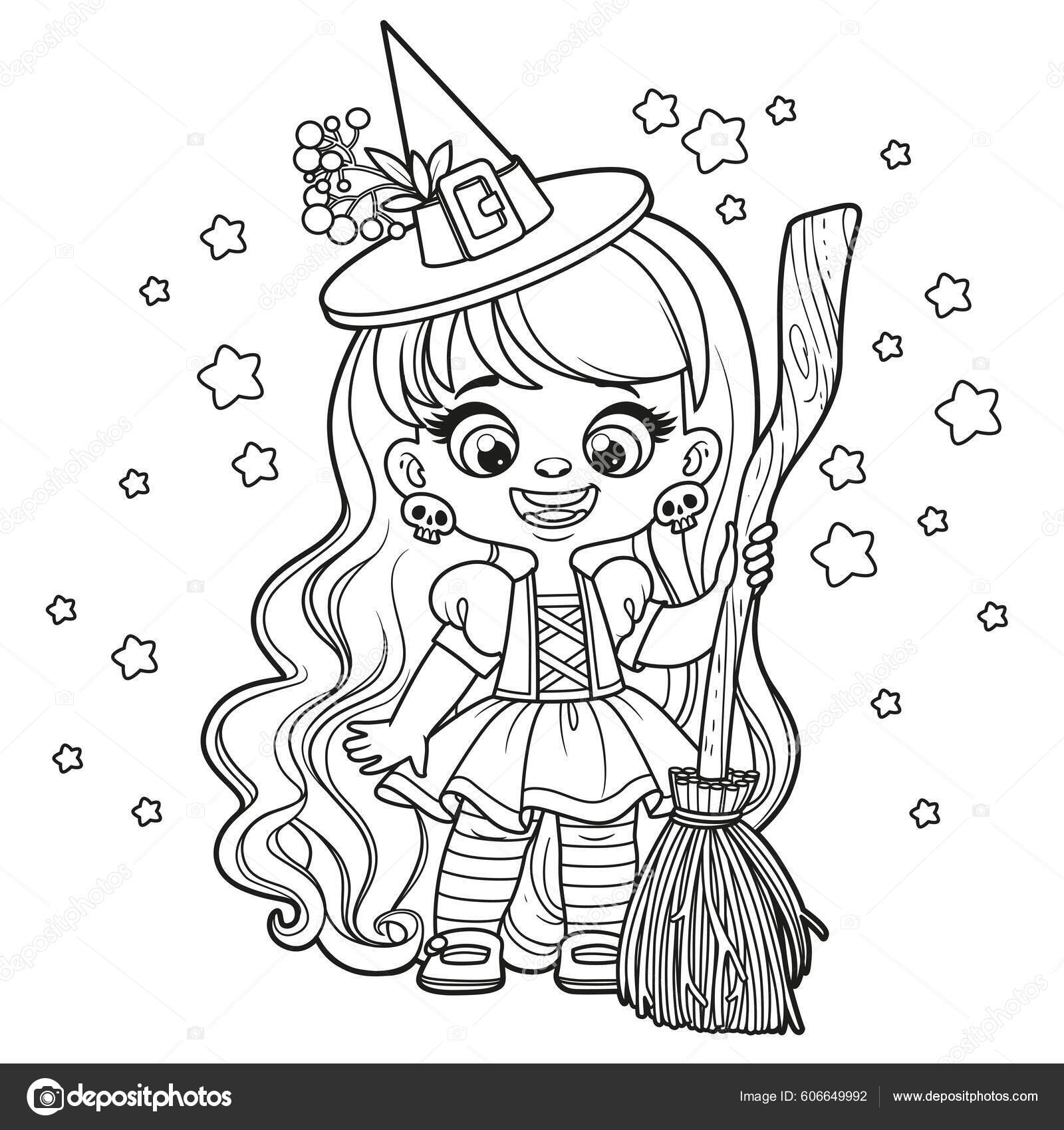 Desenho de Menina bruxa do Halloween para Colorir - Colorir.com