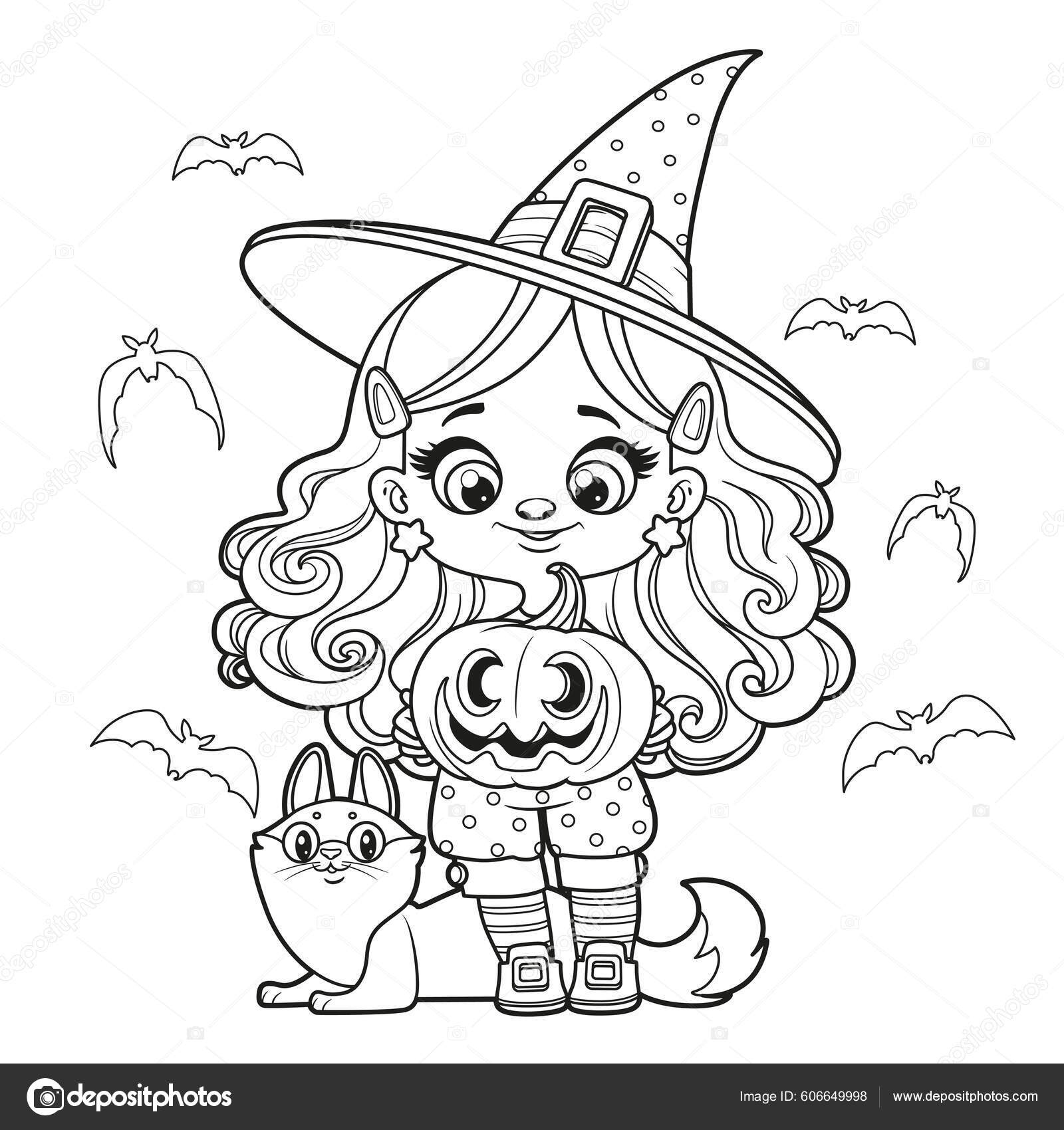 Desenho de Menina bruxa do Halloween para Colorir - Colorir.com