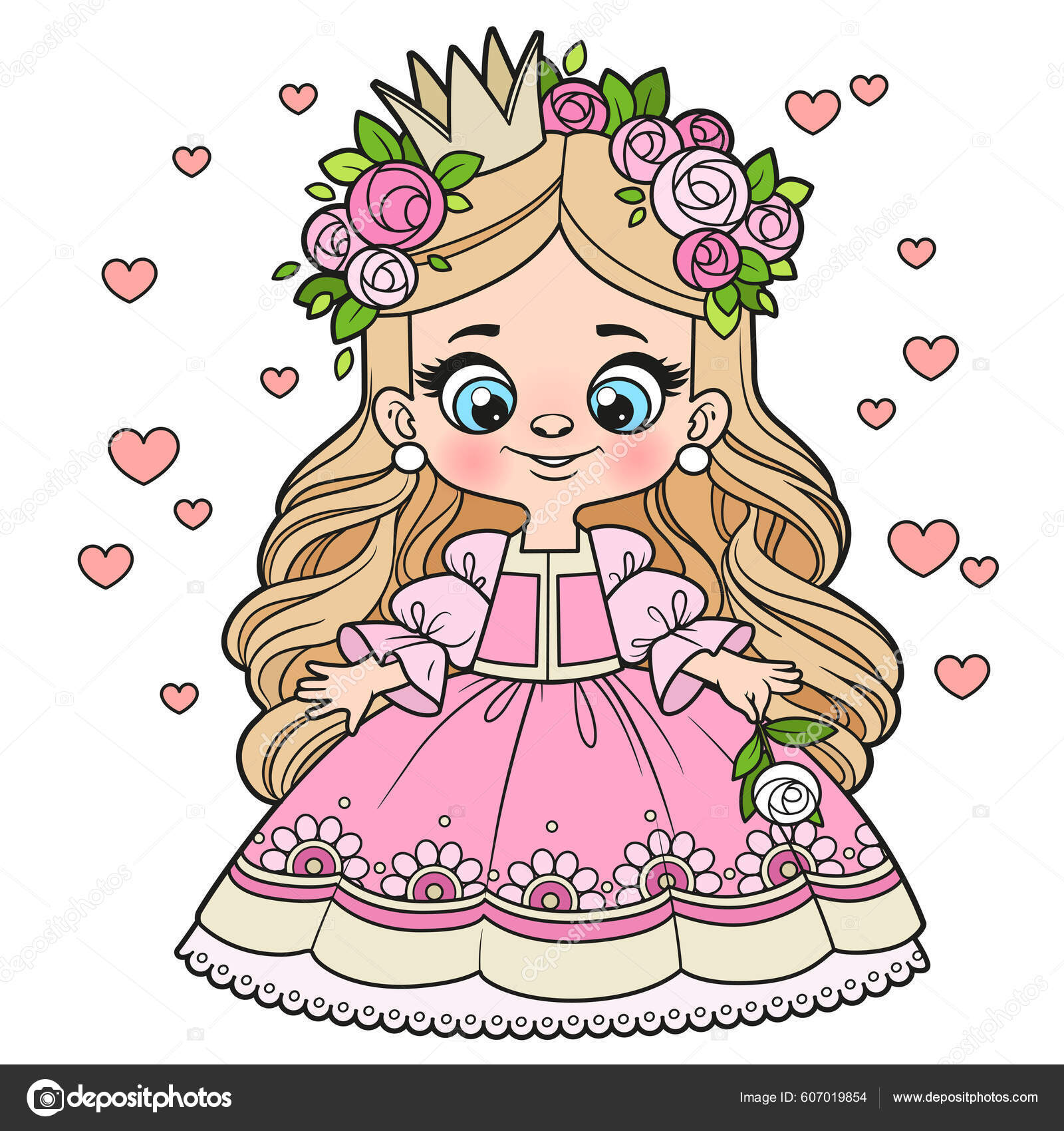 Desenho animado linda princesa em vestido rosa