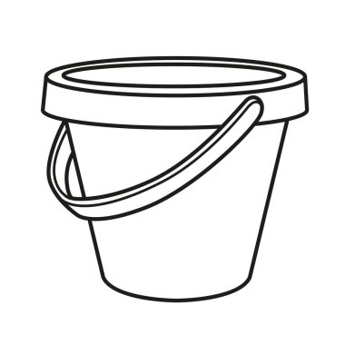 Beyaz arka planda özetlenmiş kum havuzunda oynamak için çocuk oyuncağı kovası