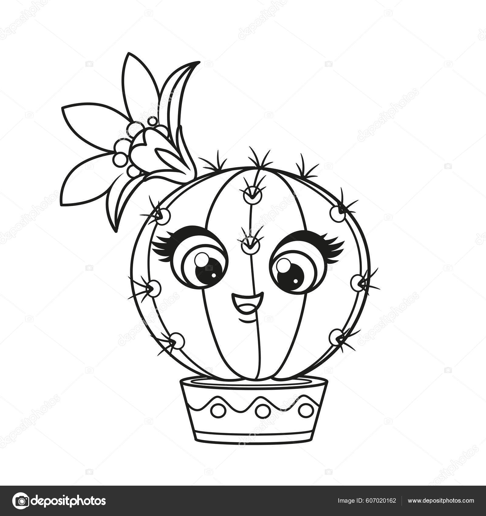 Cactos Desenhos Animados Círculo Bonito Com Flor Uma Página Coloração  imagem vetorial de yadviga© 607020162