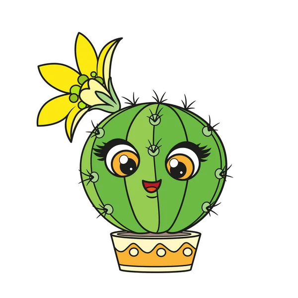 Aranyos Kör Rajzfilm Kaktuszok Virág Egy Pot Színes Változata Színező — Stock Vector