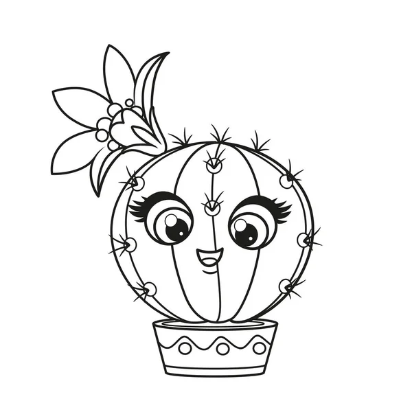 Lindo Círculo Dibujos Animados Cactus Con Flor Una Página Para — Archivo Imágenes Vectoriales