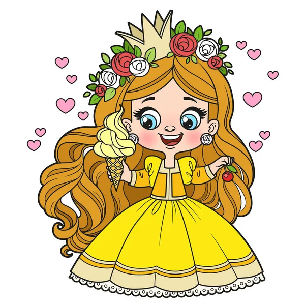 可爱的卡通长发女公主 雪糕和樱桃色的变化 用于白色背景的彩色页面 — 图库矢量图片