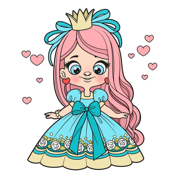 Linda Chica Dibujos Animados Pelo Largo Princesa Magnífico Vestido Bola — Vector de stock