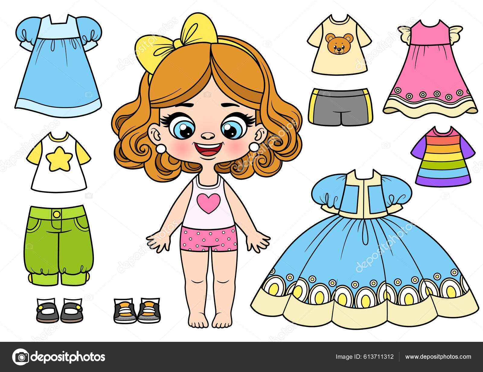 Menina Bonito Desenho Animado Roupa Interior Com Conjunto Roupas Sapatos  vetor(es) de stock de ©yadviga 613711312