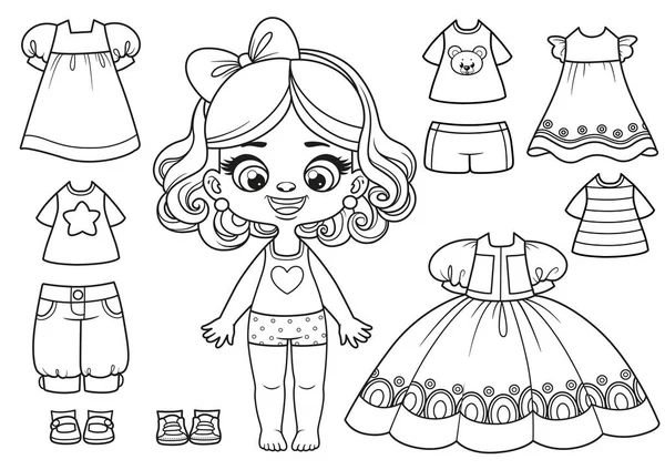 Cute Cartoon Girl Bieliźnie Zestawem Ubrań Butów Opatrunku Strony Kolorowanki — Wektor stockowy