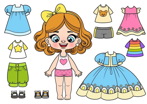 Cute Cartoon Girl Underwear Set Clothes Shoes Dressing Color Variation — Stock Vector