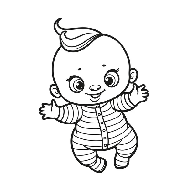Carino Baby Doll Cartone Animato Tuta Delineata Pagina Colorare Uno — Vettoriale Stock