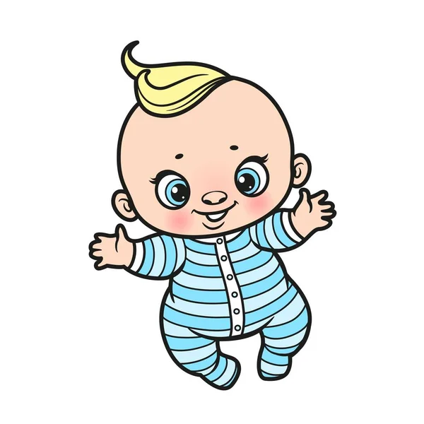 かわいい漫画赤ちゃん人形で全体的な色のバリエーションのための着色ページ上の白い背景 — ストックベクタ