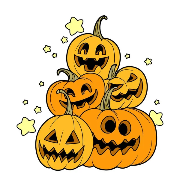 Montagne Citrouilles Halloween Lanternes Avec Découpe Une Variation Couleur Sourire — Image vectorielle