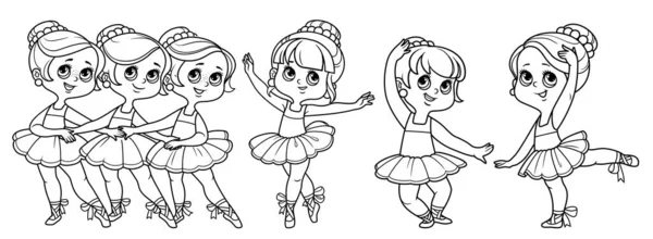 Cute Cartoon Ballerina Girls Set Outlined Coloring Isolated White Background — Stock Vector