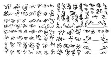 Beyaz zemin üzerinde tasarım için çok büyük siyah kalimetrik simetrik ve asimetrik siyah elementler kümesi