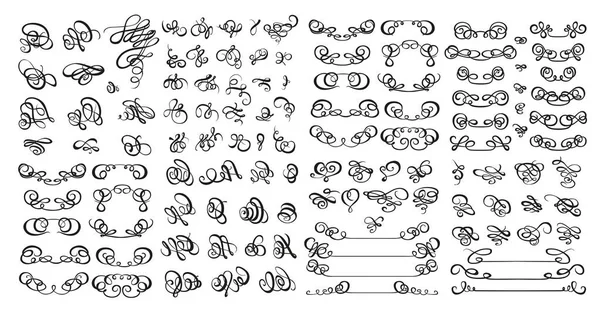Très Grand Ensemble Calligraphique Symétrique Asymétrique Éléments Noirs Pour Design — Image vectorielle