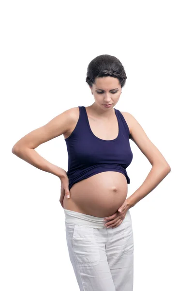 Mulher grávida com dor de estômago — Fotografia de Stock