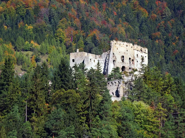 Burgruine Likava im Wald versteckt — Stockfoto