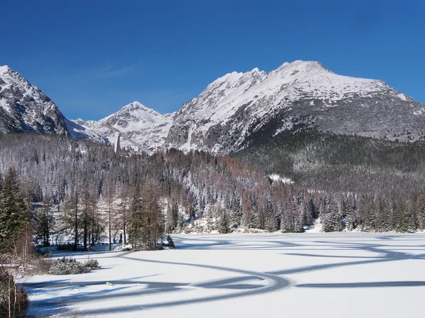 Strbske Pleso congelato (tarn) in Alti Tatra — Foto Stock