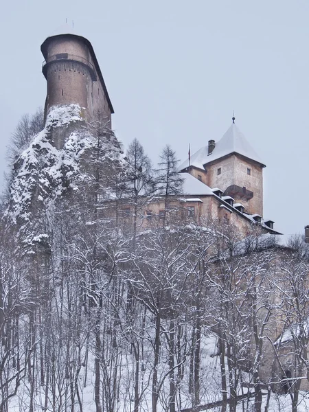 Rare view of Orava Castle in winter — Stock Photo, Image