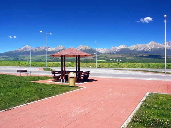 Car parking under High Tatras — Stock Photo, Image