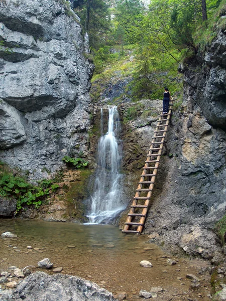 Водоспад і сходи в Kvacianska Долина — стокове фото