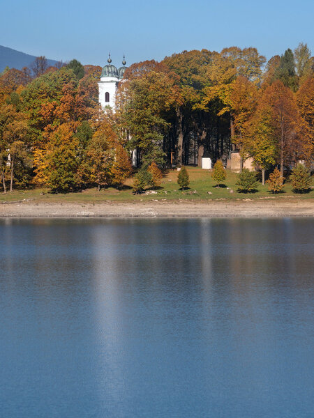 Church on Slanica Island during autumn
