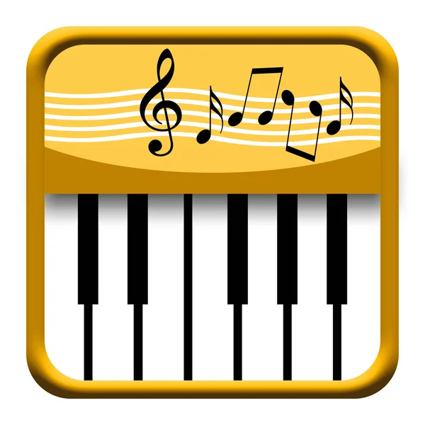 Золотая икона фортепиано с музыкальными символами — стоковое фото