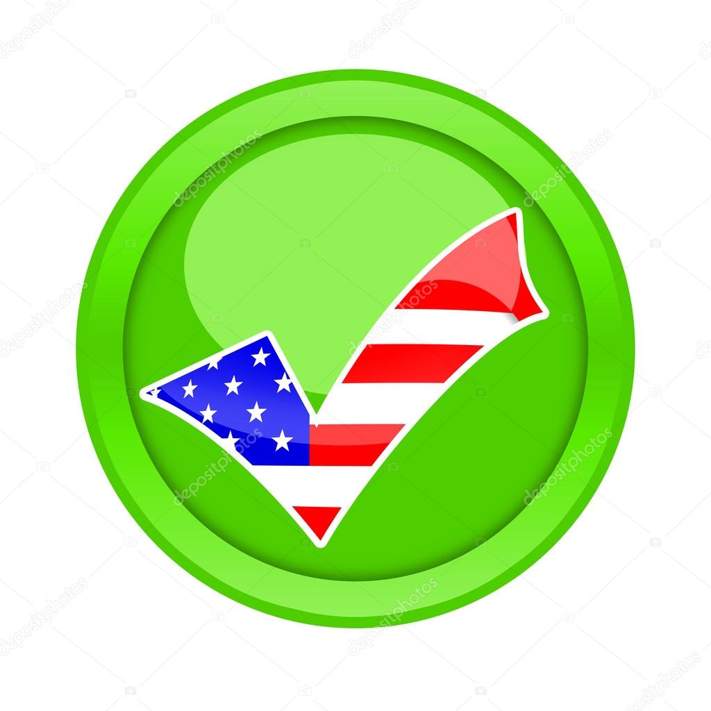 Check mark button with american flag