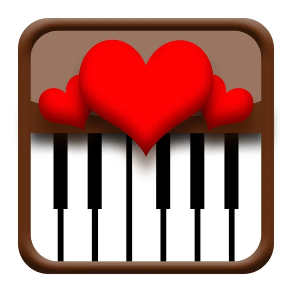Piano music icon with love hearts — Stock Photo, Image