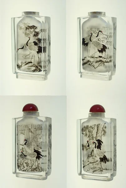 Crystal snuff bottle with miniature painting of cranes inside
