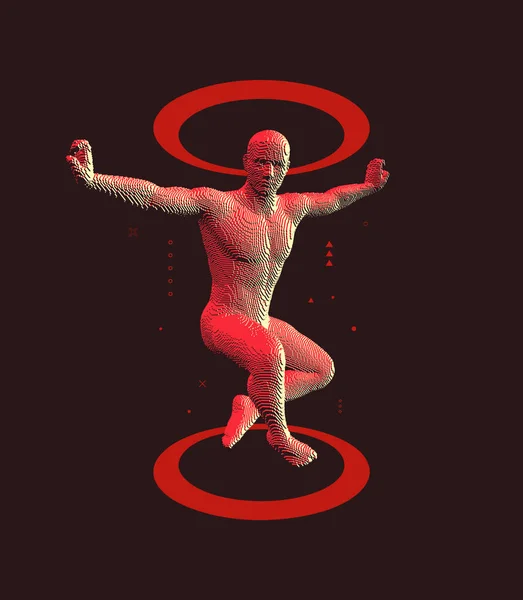 脇に腕を出して空中で踊る スポーツシンボル デザイン要素 ヴォクセル美術 3Dベクトル図 — ストックベクタ