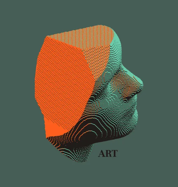 マンネキンの頭がプロフィールに サイドビュー 石膏の顔や彫刻 未来的なテクノロジーの概念 テクノロジーとロボット工学の概念 ヴォクセル美術 3Dベクトル図 — ストックベクタ