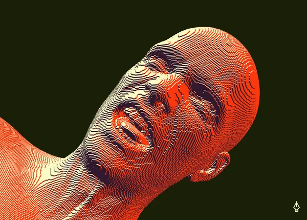 猛烈に叫んでいる男 口を開けて男の感情的な叫び 悪魔の顔 人と感情の概念 ヴォクセル美術 3Dベクトル図 — ストックベクタ