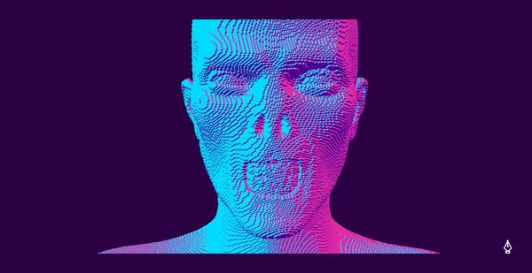 Ansikte Utomjording Eller Zombie Abstrakt Digitalt Huvud Konstruerat Kuber Voxel — Stock vektor